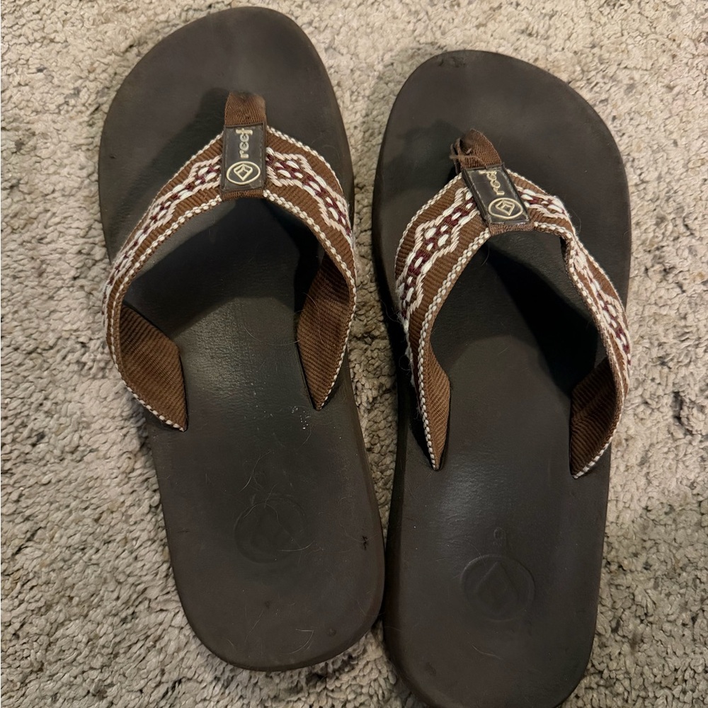 Reef Brown & Cream Woven-Pattern Flip Flops